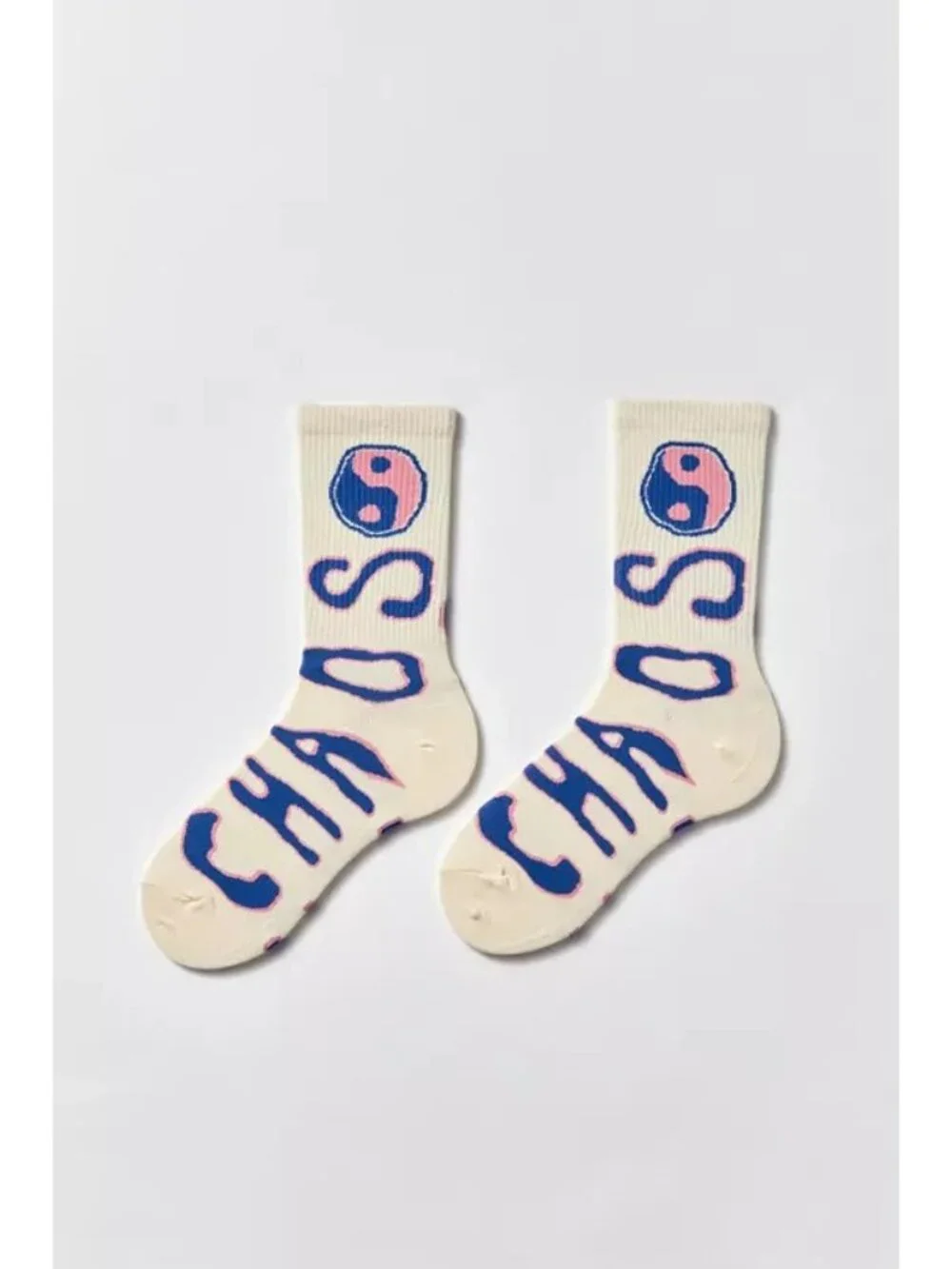 2 Pairs Urban Outfitters Crew Socks OS Unisex Lightning Bolt + Order Chaos NEW